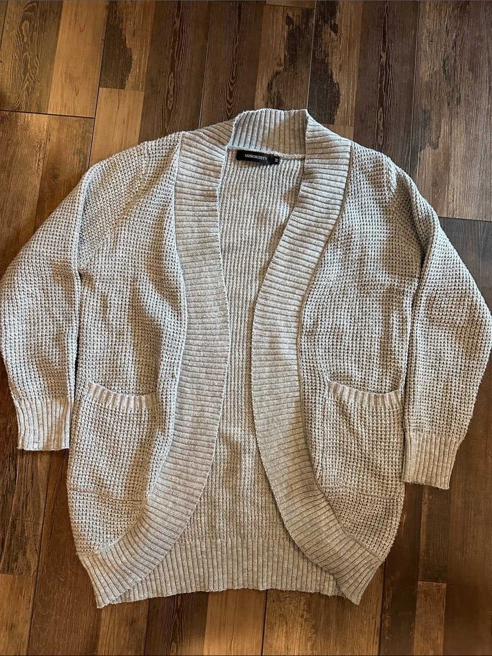 MEROKEETY Soft Ribbed Open Cardigan in Light Gray